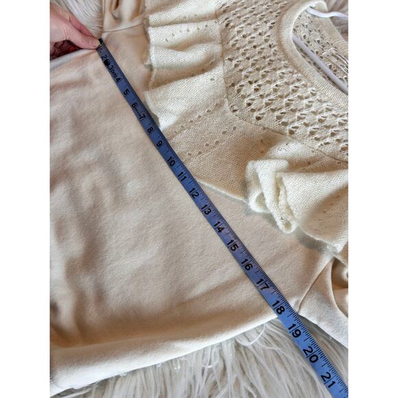 Anthropologie Layered Ruffle Collar Crochet Knit Pullover Sweater Cream SZ Small - Picture 10 of 10